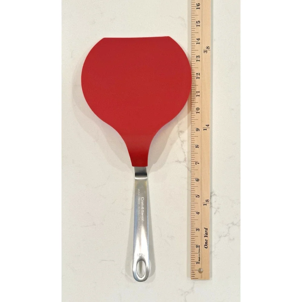 CRATE & BARREL Rust Proof Stainless Silicone Red Wide Flipper Turner Spatula